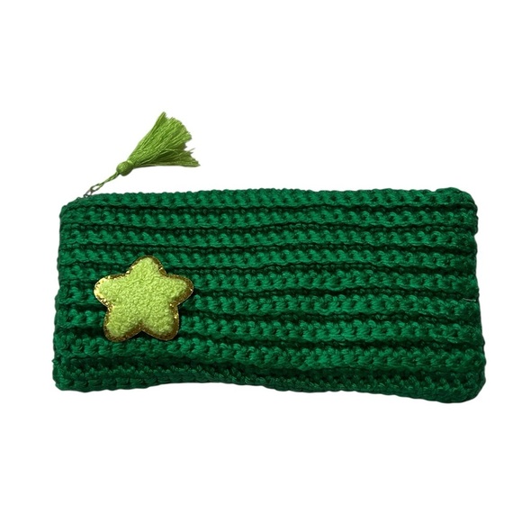 Handmade Handbags - Green Knitted Pouch with Star Accent